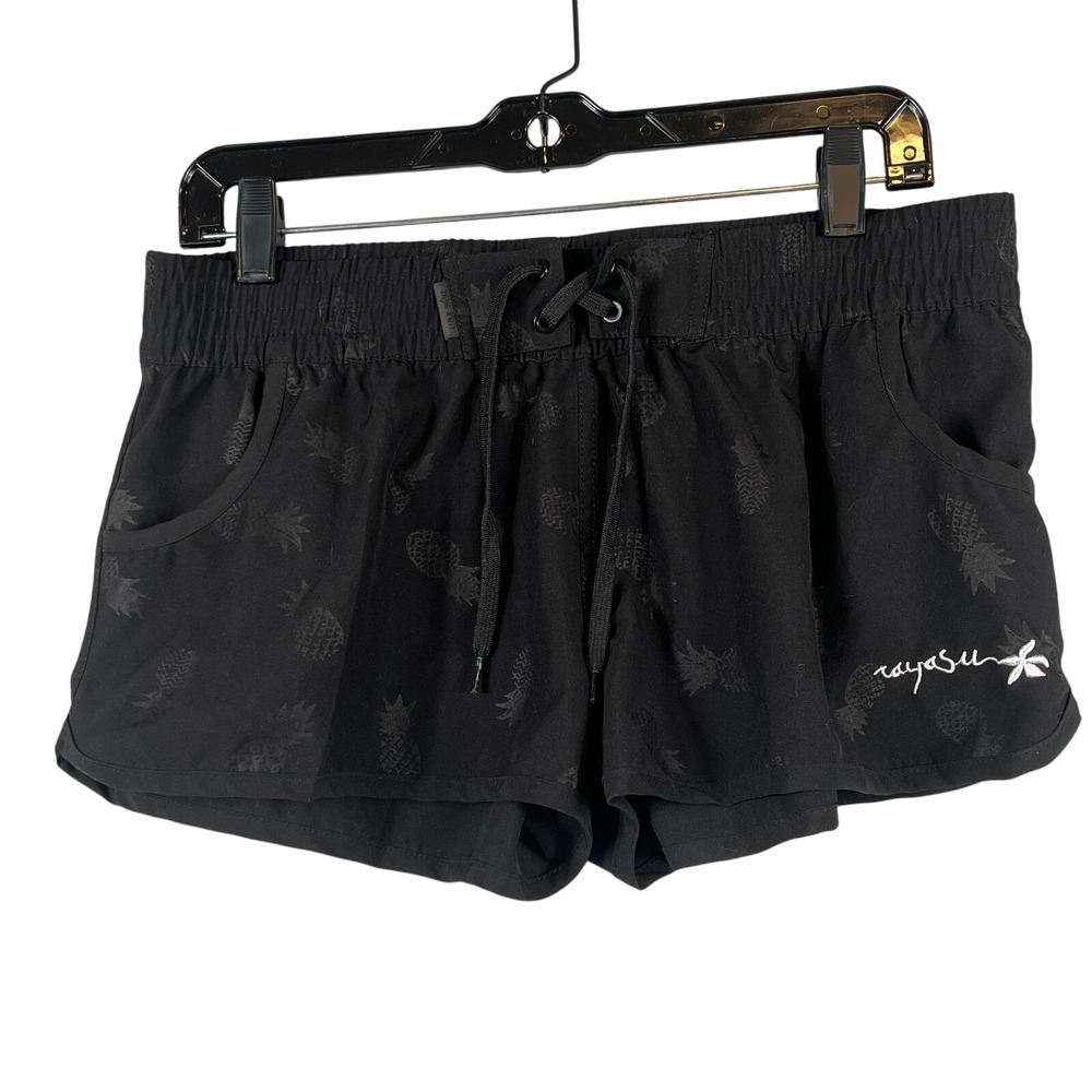 raya sun Black Athletic Shorts with Subtle Pineapple Print